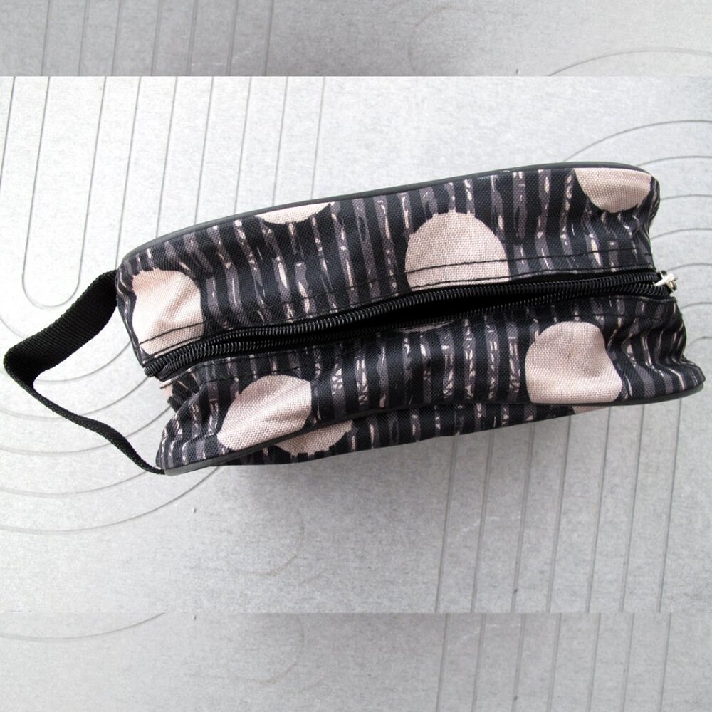 TOILETRY BAG small TRAVEL cosmetic TAG Gray & Black POLKA DOT vinyl Waterproof